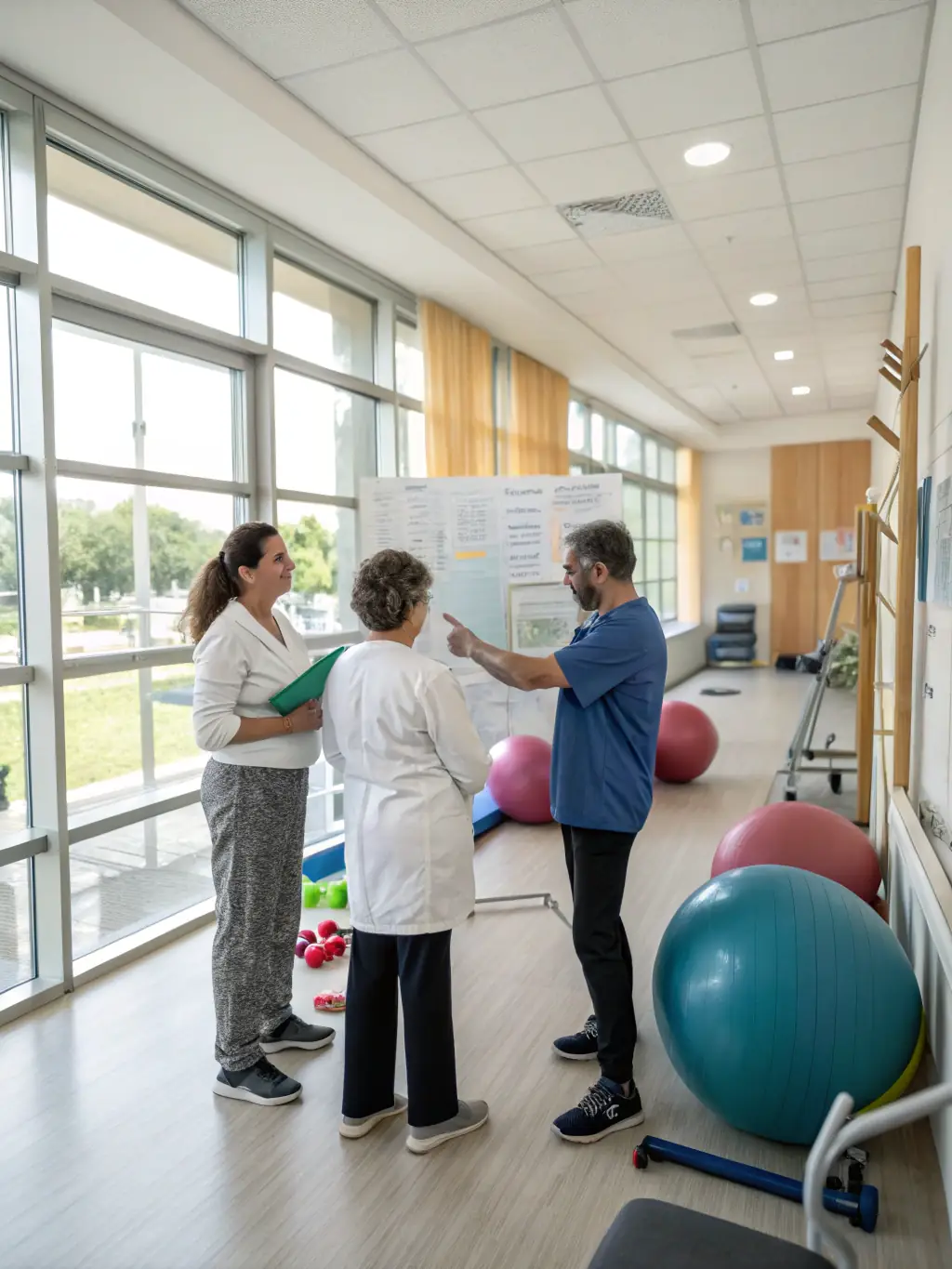 A diverse team of therapists (PT, OT, Speech) collaborating during a meeting, emphasizing the multidisciplinary approach to neuro-rehabilitation at TheraSync Neuro.